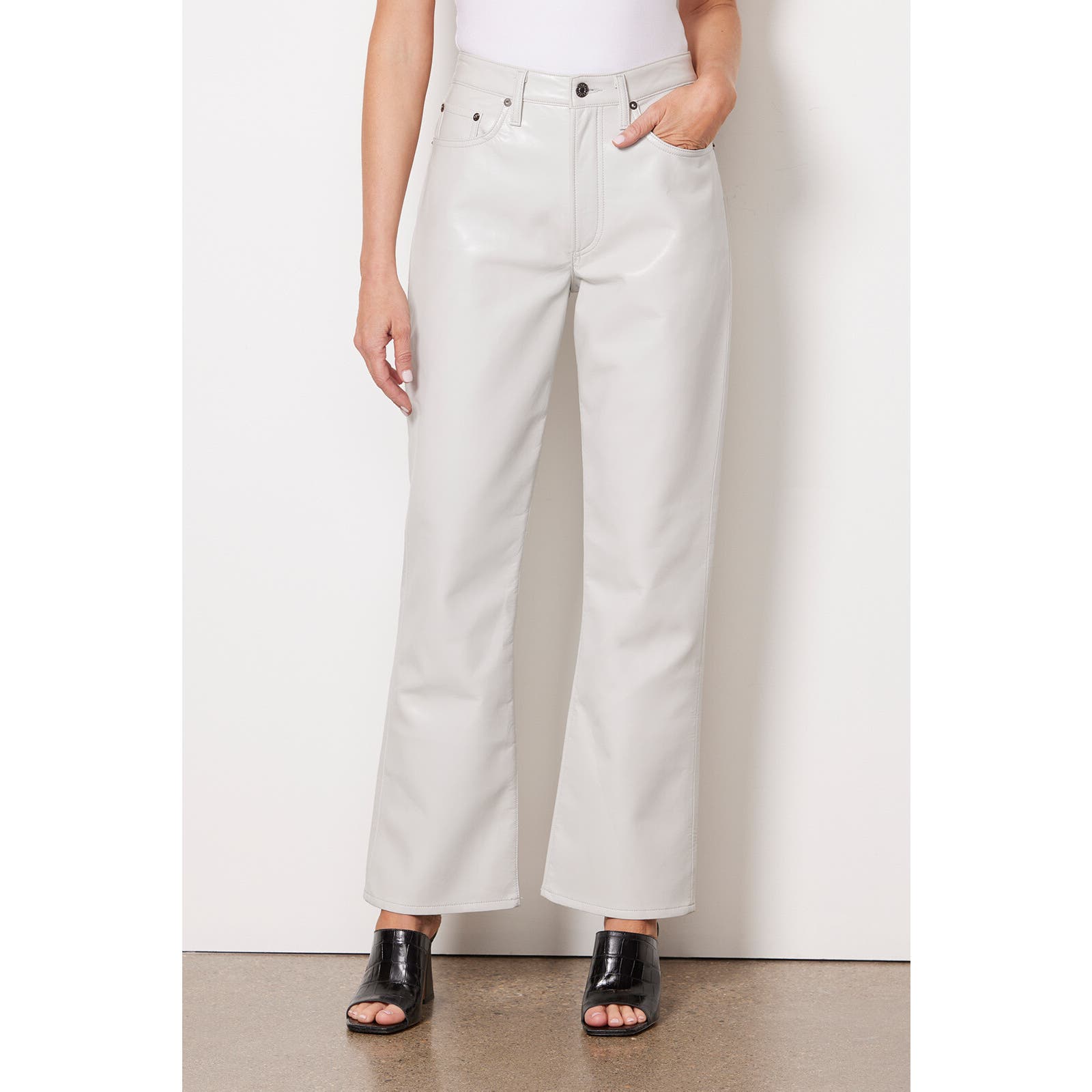 Agolde Recycled Leather Relaxed Boot Cut Pant 31 Women’s Wisp White